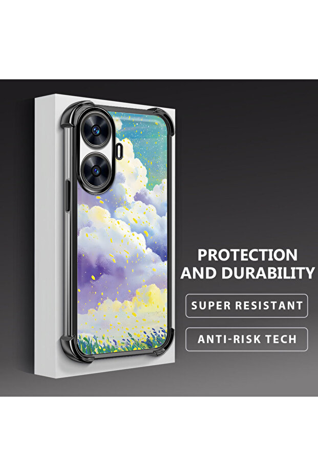 حافظة حماية من السيليكون الشفاف المتوافقة مع هاتف Realme C55، أنماط سحابية ملونة - 4