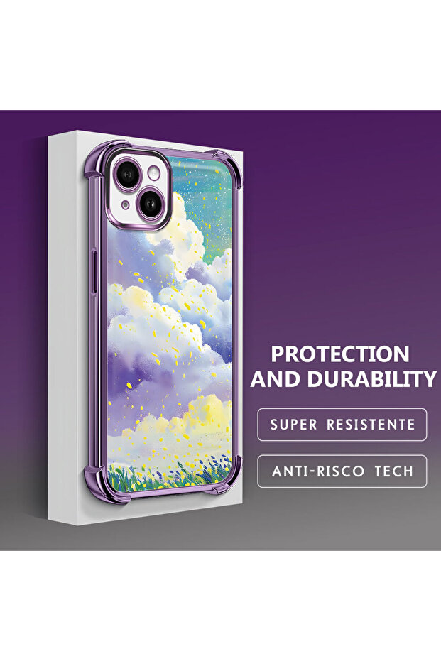 iPhone 14 Plus Compatible Transparent Silicone Flutter Protective Case Colorful Cloud Patterns - 4