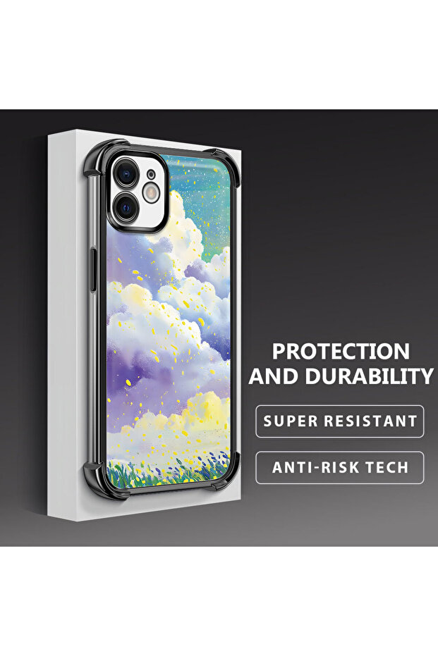 حافظة واقية من السيليكون الشفاف المتوافقة مع هاتف iPhone 12، وأنماط سحابية ملونة - 4