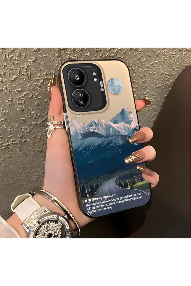 Xiaomi Poco C65 Compatible Silicone Edge Hard Back Anti Fall Case Mountain Peak Patterns