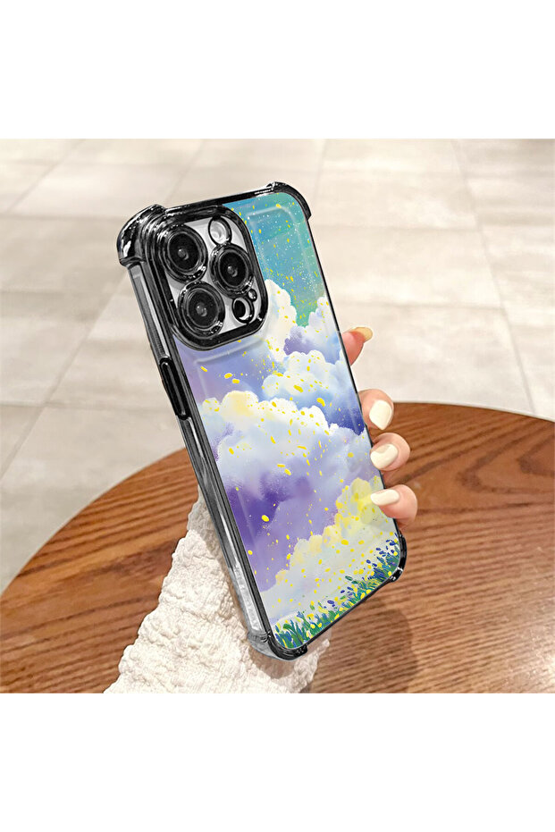 حافظة واقية من السيليكون الشفاف المتوافقة مع هاتف iPhone 15 Plus، أنماط سحابية ملونة - 6