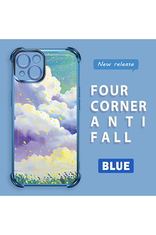 حافظة واقية من السيليكون الشفاف المتوافقة مع هاتف iPhone 13، وأنماط سحابية ملونة - 3