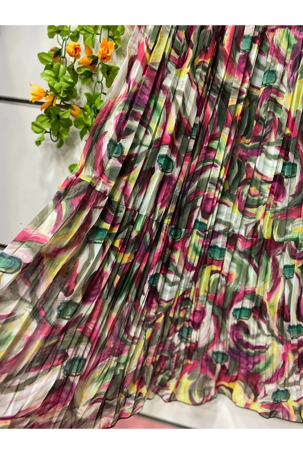 تنورة شيفون منقوشة مع بطانة - 3