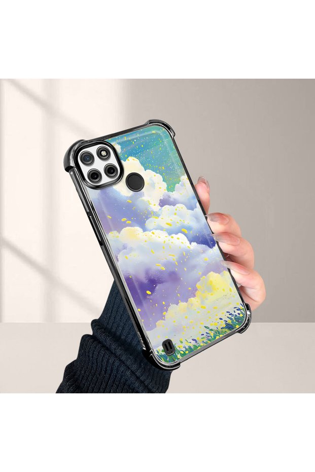 Realme C25Y/C21Y Compatible Transparent Silicone Flutter Protective Case Colorful Cloud Patterns
