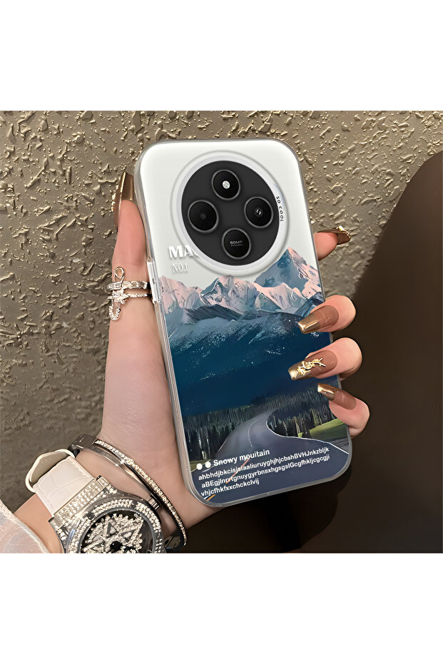 Xiaomi Redmi 14C Compatible Silicone Edge Hard Back Anti-Fall Case Mountain Peak Patterns
