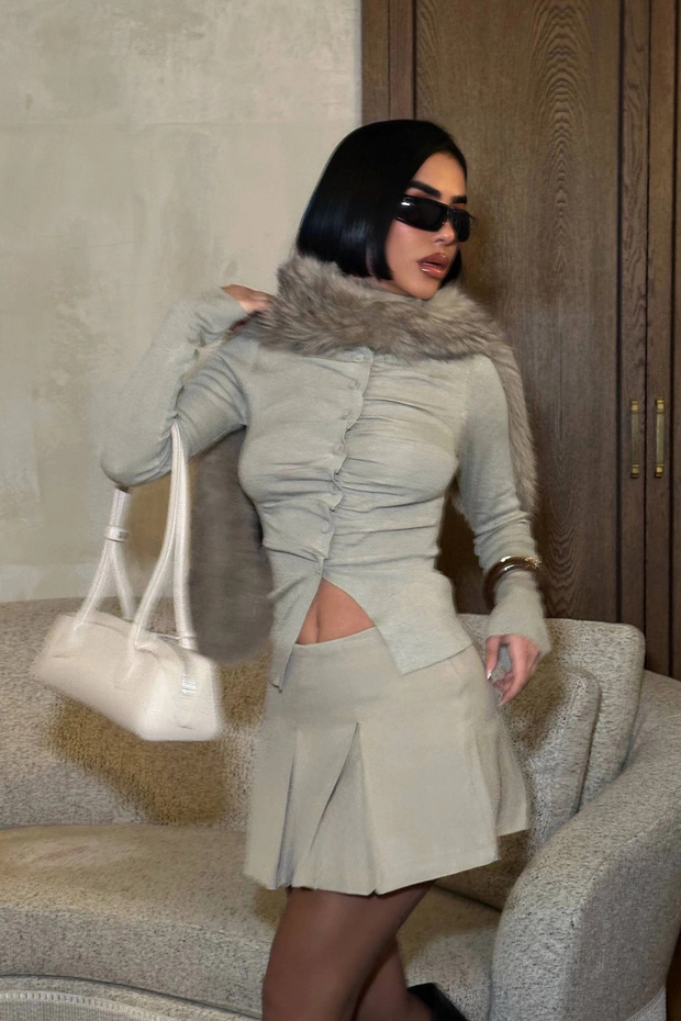 Pileli Basic Bej Şortlu Etek - 4