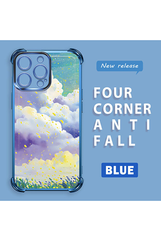 حافظة واقية من السيليكون الشفاف المتوافقة مع هاتف iPhone 14 Pro Max، أنماط سحابية ملونة - 2