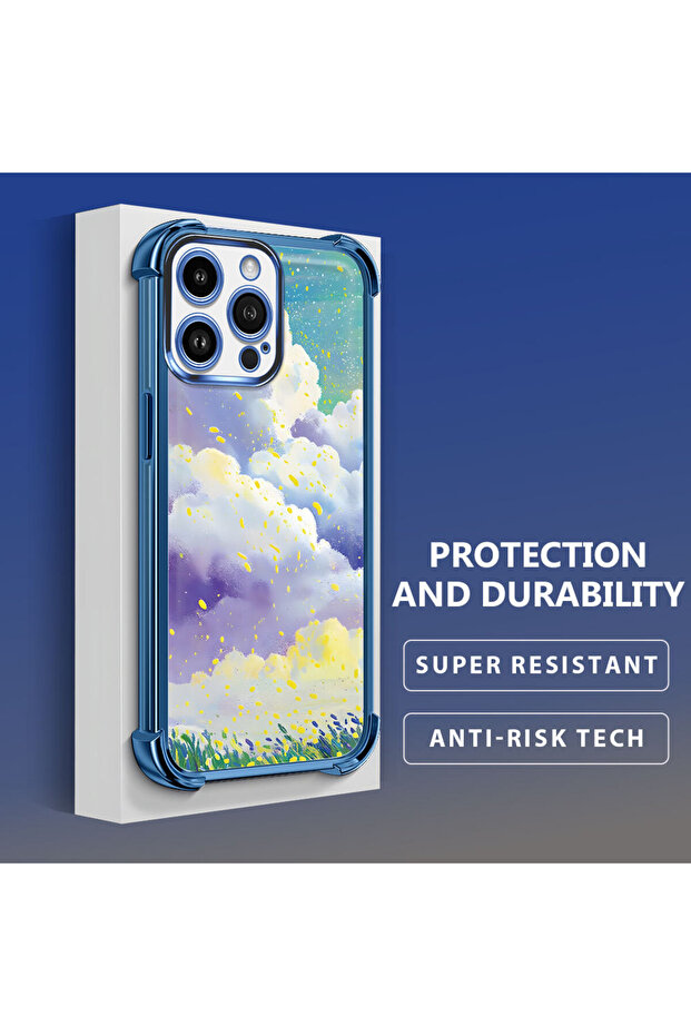 حافظة واقية من السيليكون الشفاف المتوافقة مع هاتف iPhone 14 Pro Max، أنماط سحابية ملونة - 4