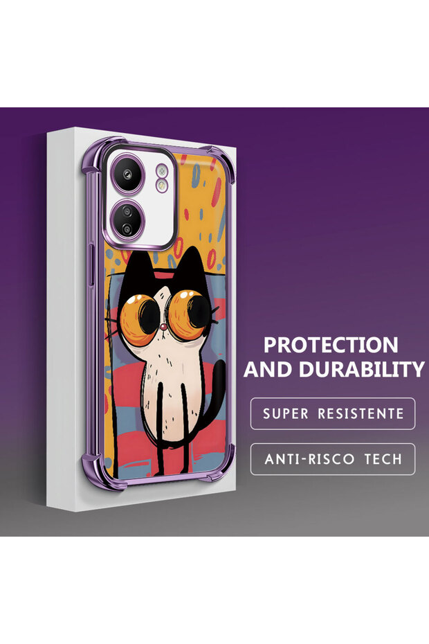 Xiaomi Redmi 13C Compatible Transparent Silicone Flutter Protective Case Kitten Patterns