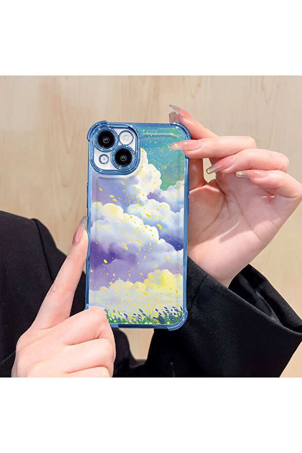 حافظة واقية من السيليكون الشفاف المتوافقة مع هاتف iPhone 12، وأنماط سحابية ملونة - 5