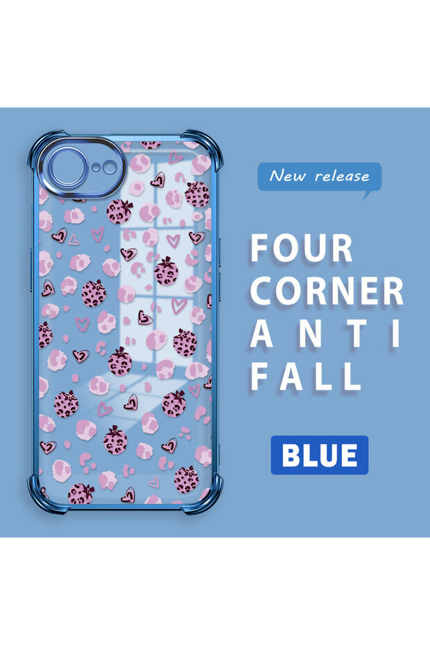 iPhone 16E Compatible Transparent Silicone Flutter Protective Case Strawberry Patterns