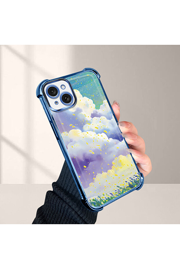 iPhone 15 Plus Compatible Transparent Silicone Flutter Protective Case Colorful Cloud Patterns - 1
