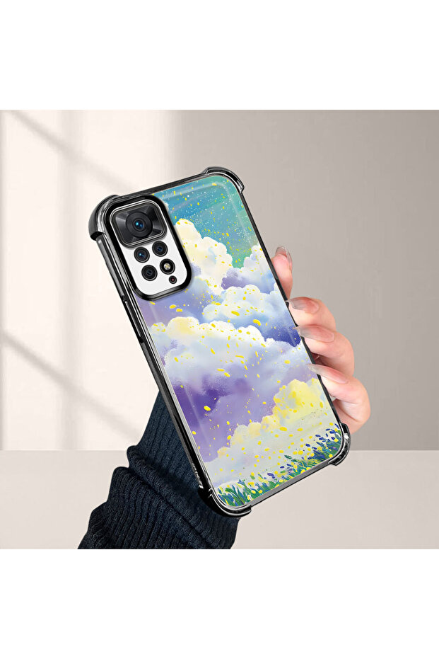 حافظة حماية من السيليكون الشفاف المتوافقة مع هاتف Xiaomi Redmi Note 11 Pro، أنماط سحابية ملونة - 1