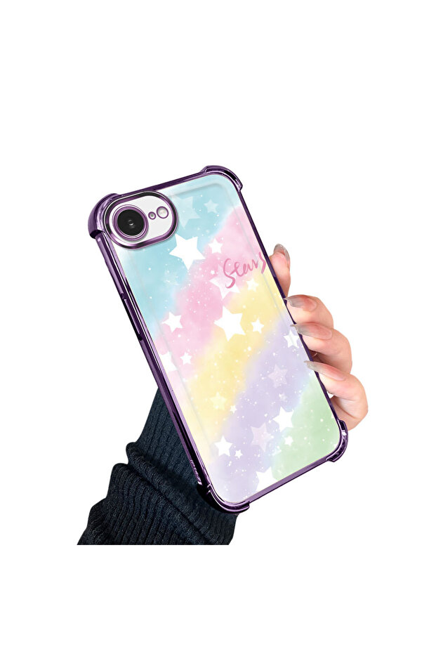 حافظة واقية من السيليكون الشفاف المتوافقة مع iPhone 16e بأنماط قوس قزح - 3