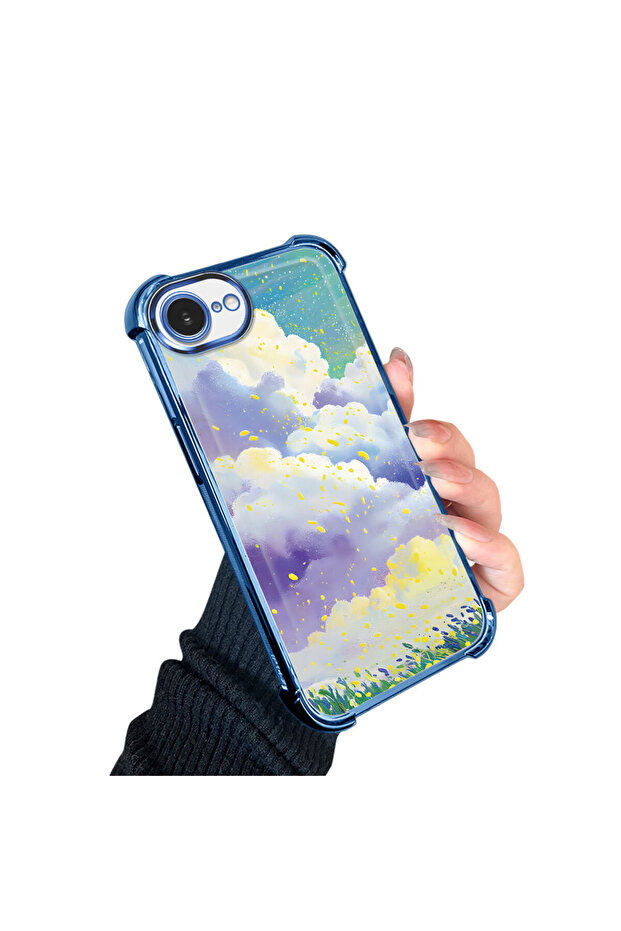 iPhone 16E Compatible Transparent Silicone Flutter Protective Case Colorful Cloud Patterns - 3