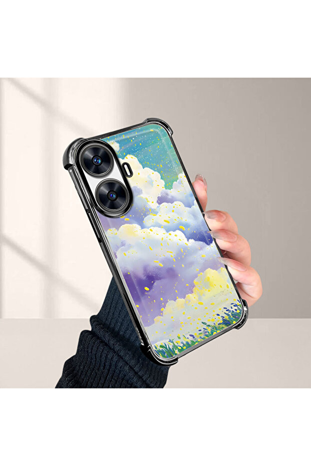 حافظة حماية من السيليكون الشفاف المتوافقة مع هاتف Realme C55، أنماط سحابية ملونة - 1