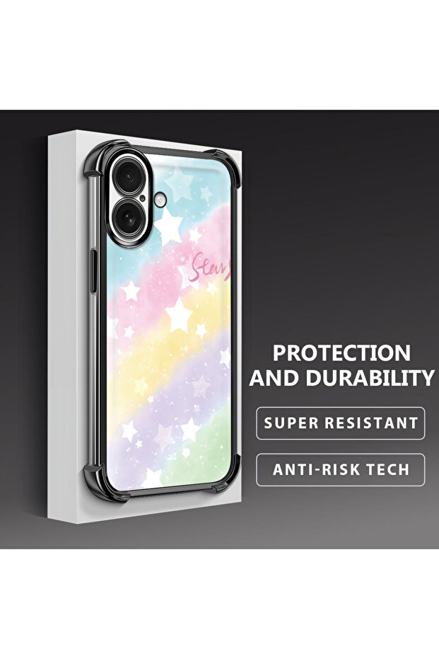 حافظة حماية من السيليكون الشفاف المتوافقة مع iPhone 16 بأنماط قوس قزح - 4