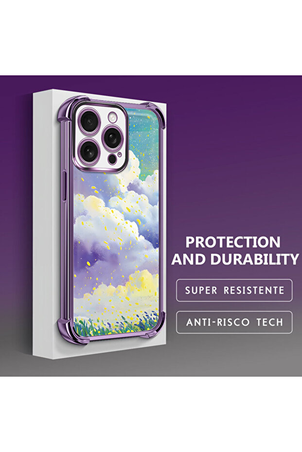 iPhone 16 Pro Compatible Transparent Silicone Flutter Protective Case Colorful Cloud Patterns - 4