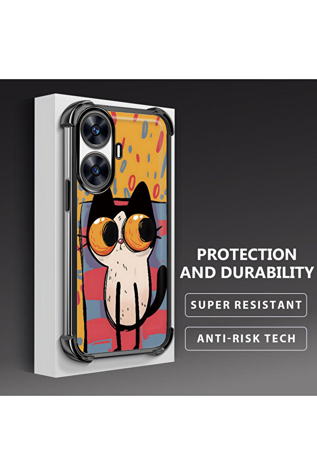 حافظة حماية من السيليكون الشفاف المتوافقة مع هاتف Realme C55 بأنماط القطط الصغيرة - 1