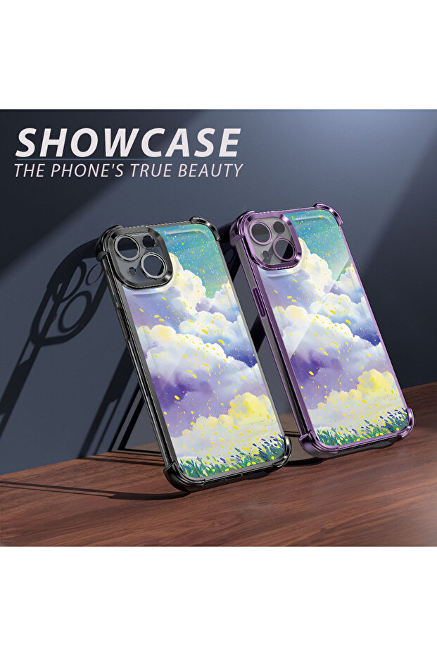 iPhone 16 Compatible Transparent Silicone Flutter Protective Case Colorful Cloud Patterns - 8