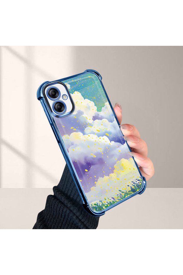 Samsung Galaxy A04E Compatible Transparent Silicone Flutter Protective Case Colorful Cloud Patterns