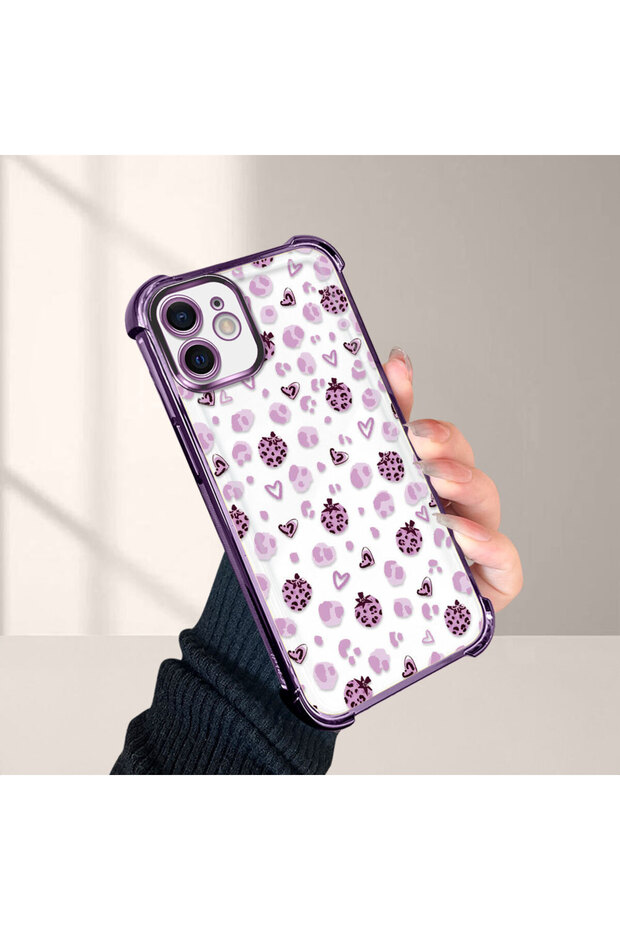 iPhone 12 Compatible Transparent Silicone Flutter Protective Case Strawberry Patterns - 4