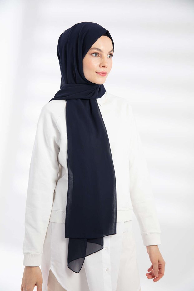 Plain Chiffon Shawl Navy Blue