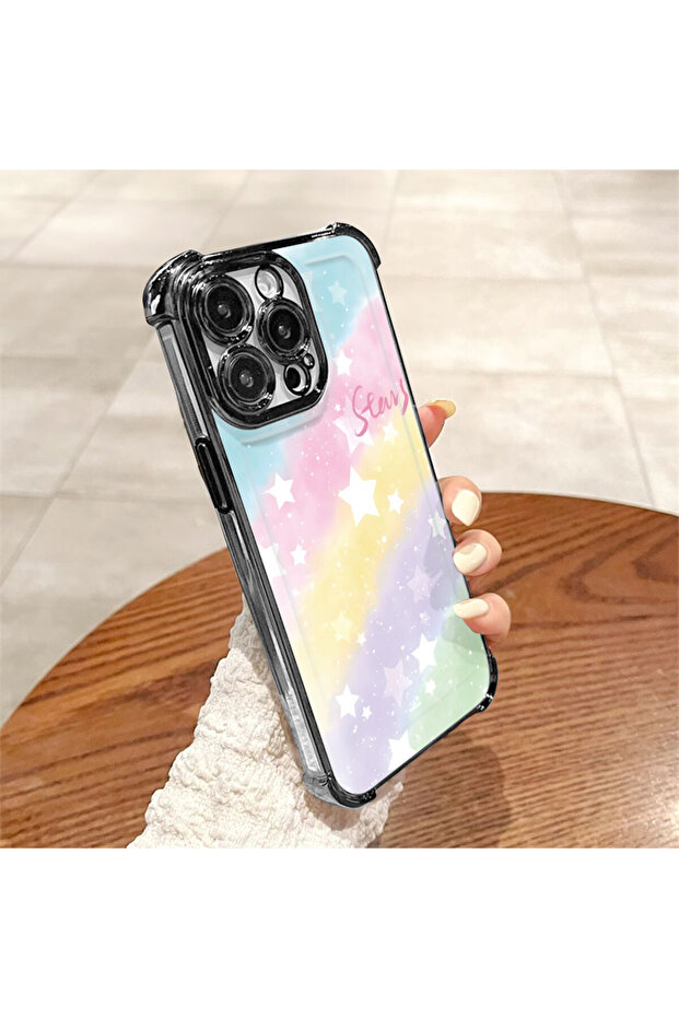 حافظة واقية من السيليكون الشفاف المتوافقة مع iPhone 16e بأنماط قوس قزح - 5