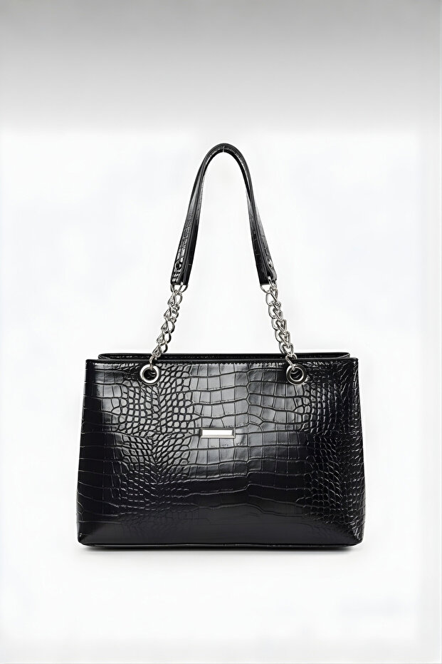 Women's Black Crocodile Chain Bag