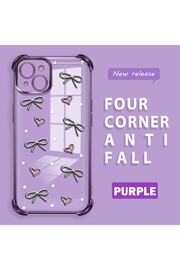 iPhone 15 Plus Compatible Transparent Silicone Flutter Protective Case Heart Patterns - 1