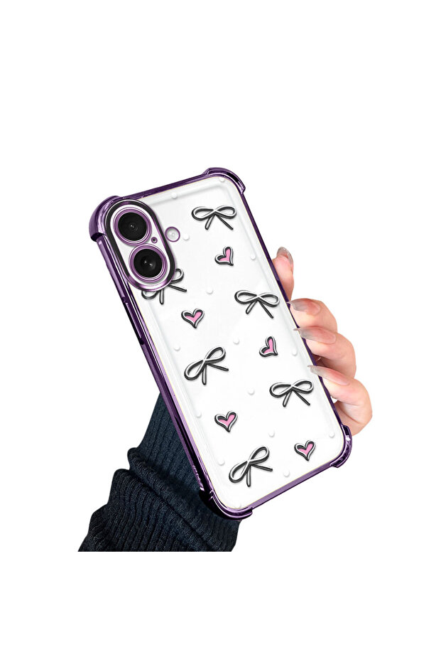 حافظة حماية من السيليكون الشفاف المتوافقة مع iPhone 16 بأنماط قلب - 2