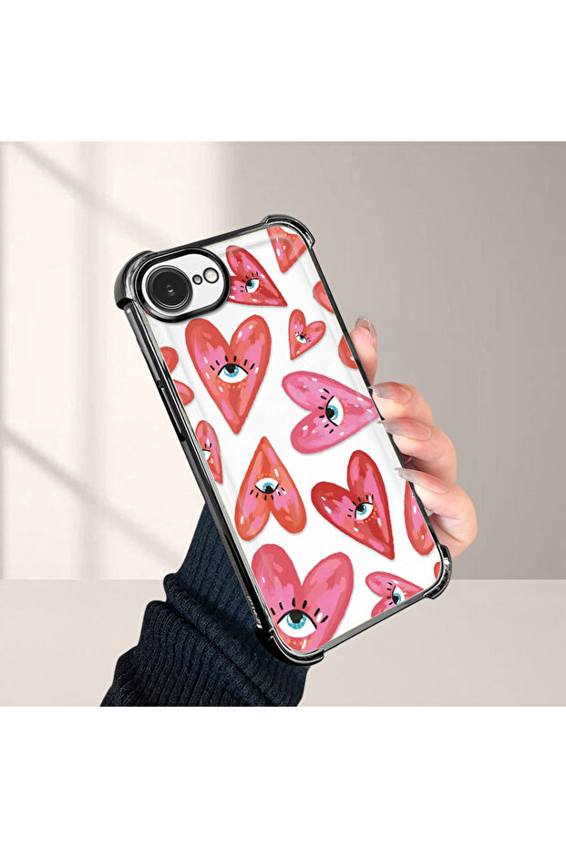 iPhone 16E Compatible Transparent Silicone Flutter Protective Case Evil Eye Pattern - 4