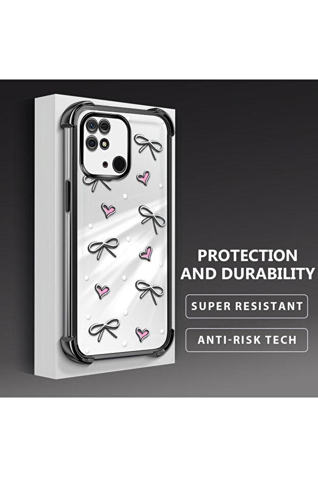 حافظة حماية من السيليكون الشفاف المتوافقة مع هاتف Xiaomi Redmi 10C بأنماط قلب - 3