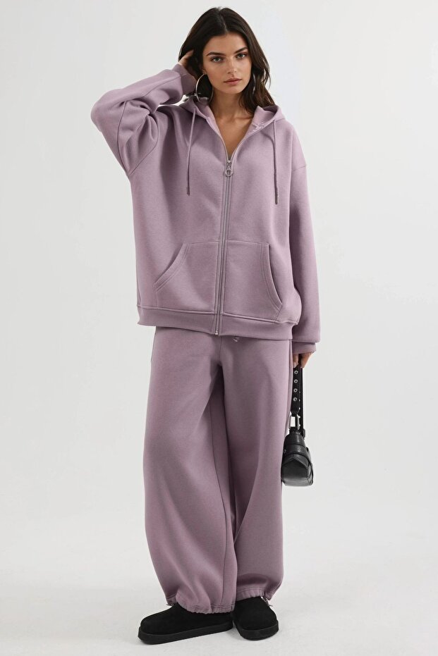 BUSEM Kapüşonlu Oversize Fermuarlı Ceket - 5