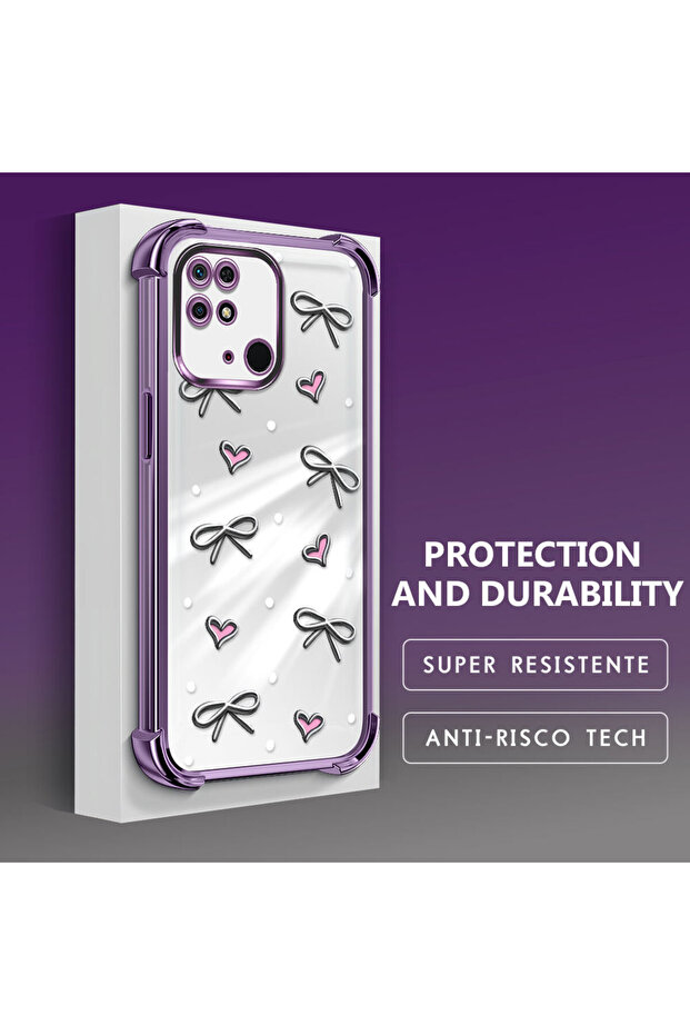 حافظة حماية من السيليكون الشفاف المتوافقة مع هاتف Xiaomi Redmi 10C بأنماط قلب - 3