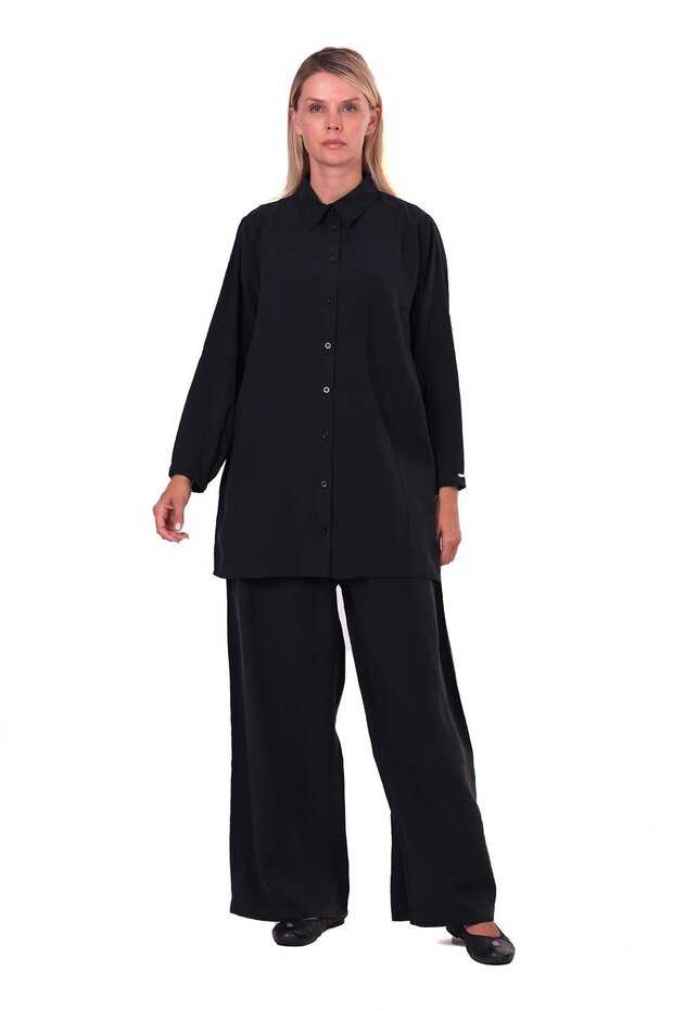 Plain modal pants set black
