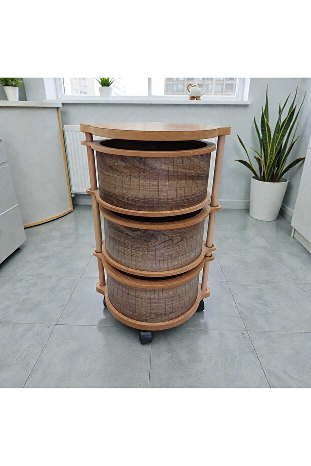 AHŞAP SEBZELİK ORGANİZER 3 KATLI AKÇA - 5