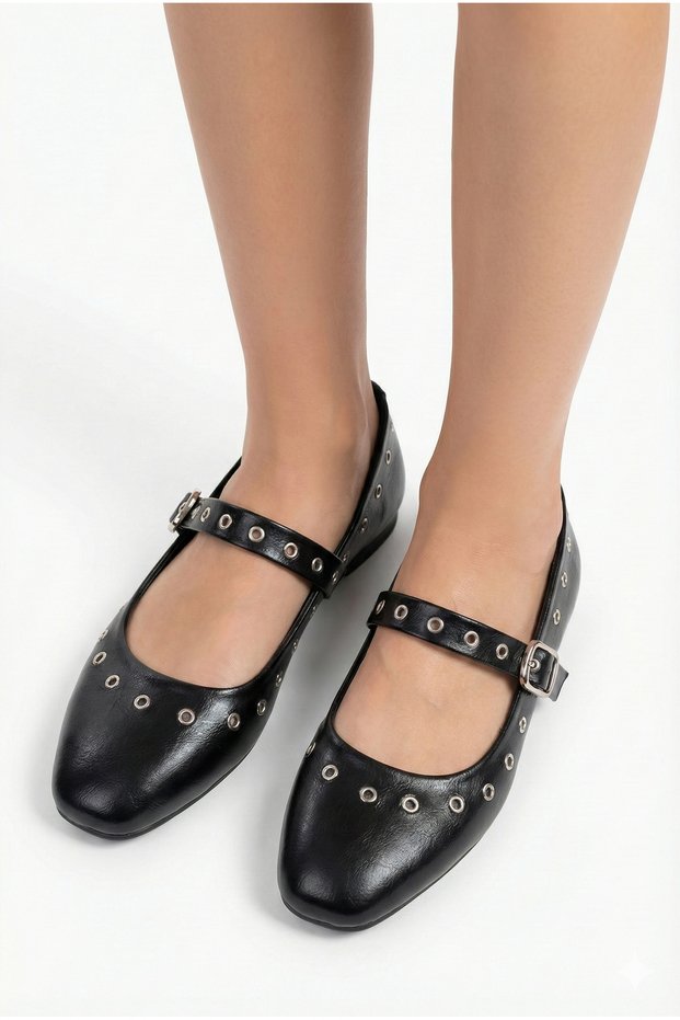 Gold Buckle Troplu Patent Leather Women's Ballerina Shoes Gold Buckle Stylish Lightweight Orthopedic Non-Sound Sole