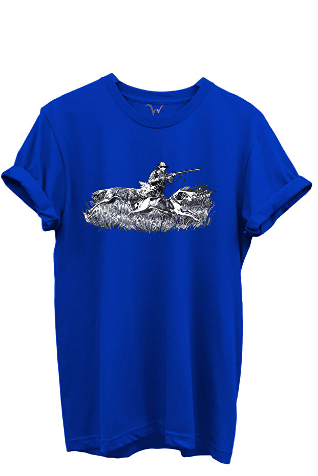 Outdoor Hunting Hunter and Hound Dog Patterned 100% Cotton Regular Fit Crew Neck Unisex T-Shirt