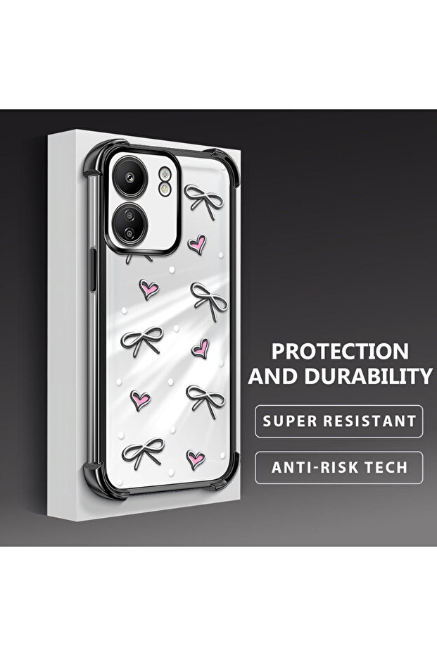 حافظة حماية من السيليكون الشفاف المتوافقة مع Xiaomi Poco C65 بأنماط قلب - 3