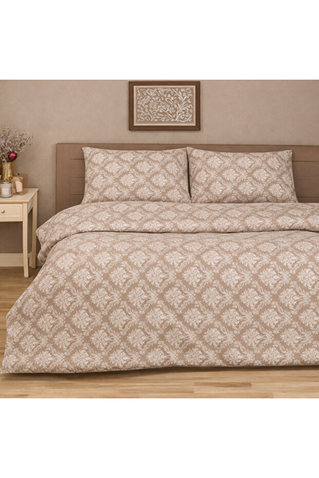 Patterned Double Duvet Cover Set 100% Cotton 200X220 with Elastic Sheets