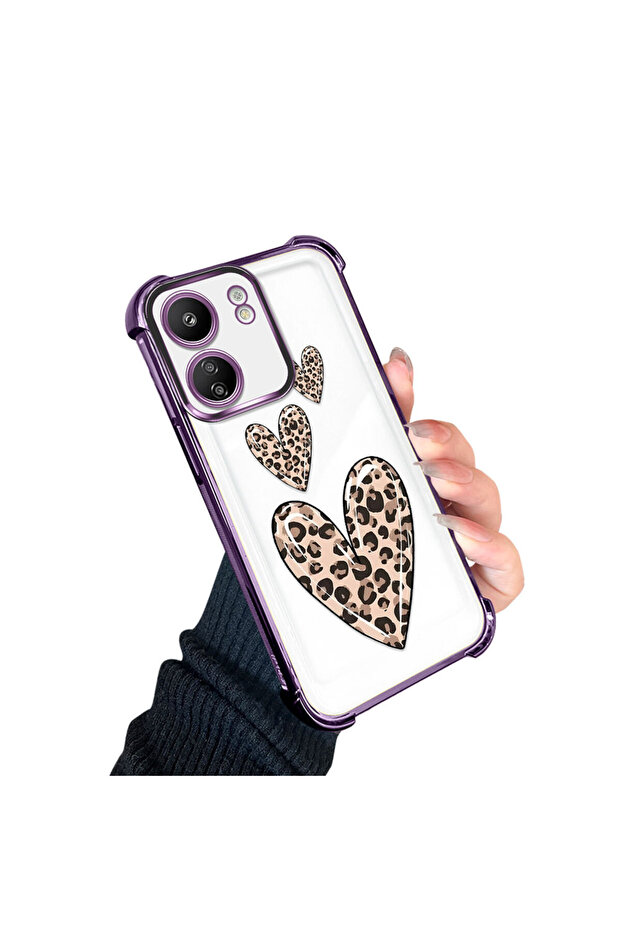 Xiaomi Redmi 13C Compatible Transparent Silicone Flutter Protective Case Leopard Patterns - 3