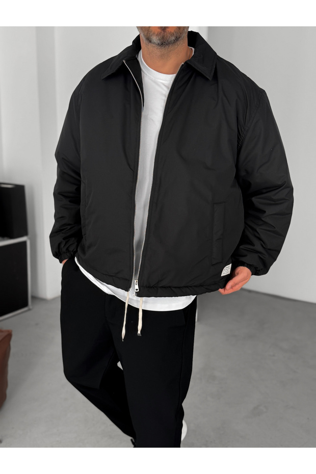 Siyah Oversize Mevsimlik Mont LNS-50684 - 2