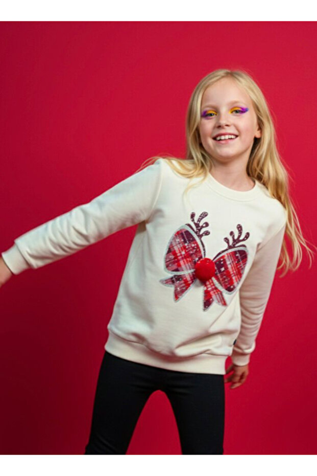 Girl's christmas-themed sweatshirt with front bow detail - bre-22533