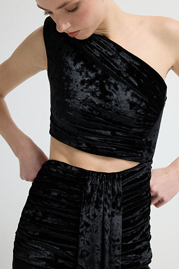 Tek Omuzlu Uzun Elbise - 3