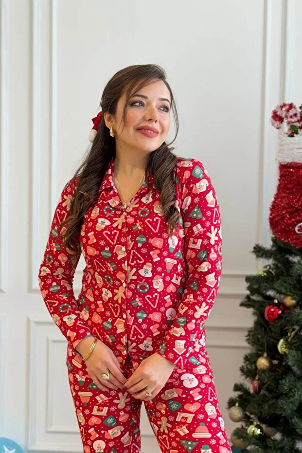 طقم بيجامة منقوش بمقاسات كبيرة - 4