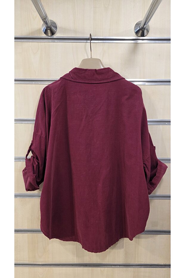 Broşlu Kadife Gömlek - 7