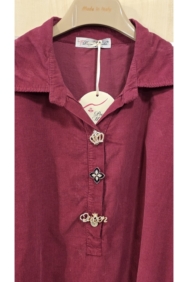 Broşlu Kadife Gömlek - 3