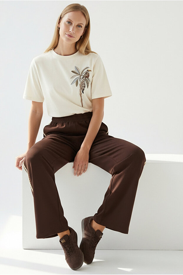 Yanları Şeritli Bağcıklı Regular Örme Pantolon - 4