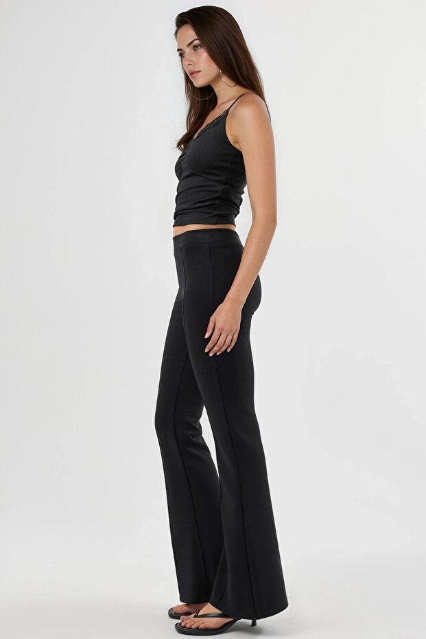 BUSEM Nervürlü Esnek Örme İspanyol Paça Pantolon - 3